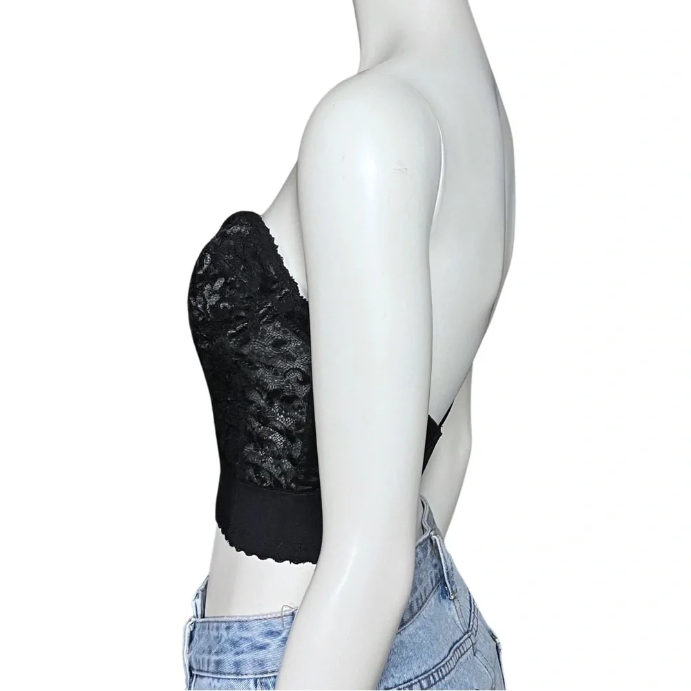 Vintage 80s Black Lace Lingerie Corset Bustier XS 34B Whimsigoth Gothic Coquette - Picture 3 of 8